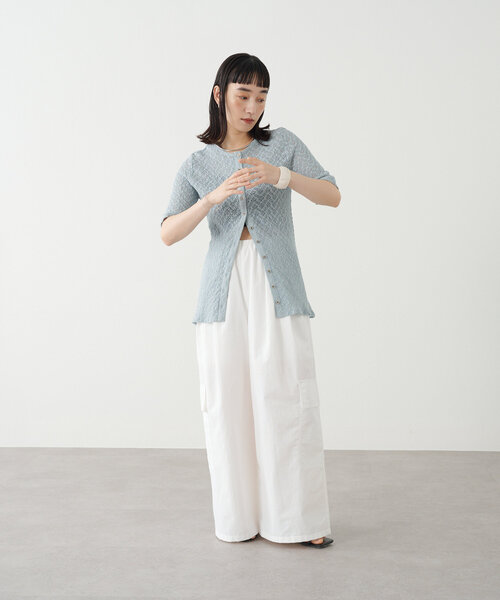 Omekashi（オメカシ）の「ストレッチレース2WAYカーディガン（Tシャツ/カットソー・レディース・オフホワイト/ブラック/ベージュ/ブルー・FREE）」の9枚目の写真