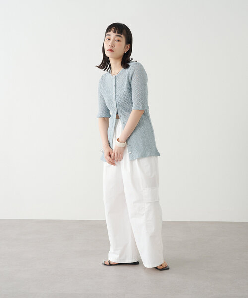 Omekashi（オメカシ）の「ストレッチレース2WAYカーディガン（Tシャツ/カットソー・レディース・オフホワイト/ブラック/ベージュ/ブルー・FREE）」の13枚目の写真