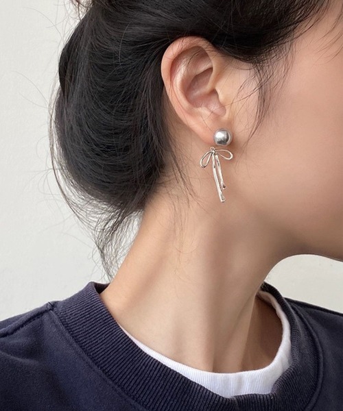 セール】YU-KA:パールリボンデザインピアス Pearl ribbon design