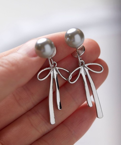 セール】YU-KA:パールリボンデザインピアス Pearl ribbon design