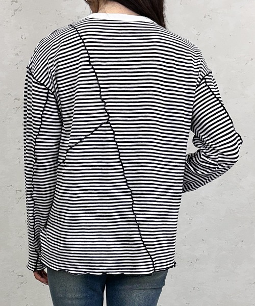 Per sist ence(パーシエンス)の「シアーボーダーメローバイカラーロンT(Tシャツ/カットソー・レディース・グリーン/ブラック/ベージュ/ネイビー・ONE SIZE)」の8枚目の写真