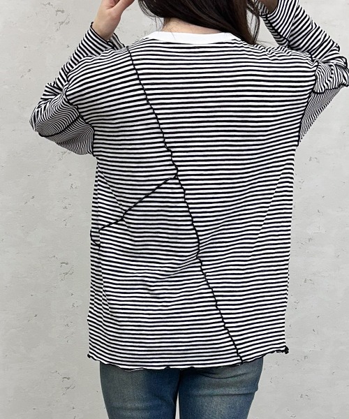 Per sist ence(パーシエンス)の「シアーボーダーメローバイカラーロンT(Tシャツ/カットソー・レディース・グリーン/ブラック/ベージュ/ネイビー・ONE SIZE)」の9枚目の写真