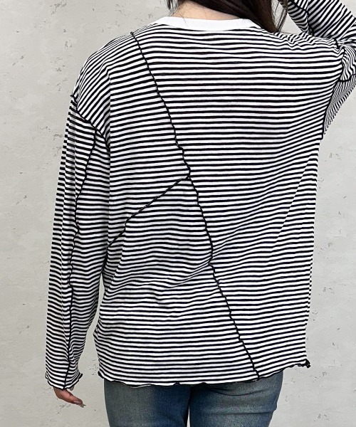 Per sist ence(パーシエンス)の「シアーボーダーメローバイカラーロンT(Tシャツ/カットソー・レディース・グリーン/ブラック/ベージュ/ネイビー・ONE SIZE)」の10枚目の写真