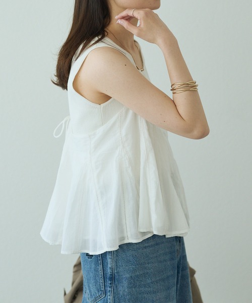 PUAL CE CIN（ピュアルセシン）の「インドボイルハシゴレースキャミブラウス（キャミソール・レディース・オフホワイト/ブラック/ベージュ・FREE）」の4枚目の写真