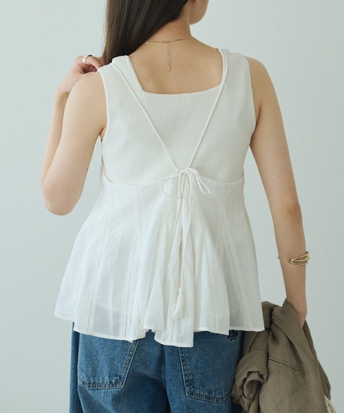 PUAL CE CIN（ピュアルセシン）の「インドボイルハシゴレースキャミブラウス（キャミソール・レディース・オフホワイト/ブラック/ベージュ・FREE）」の5枚目の写真