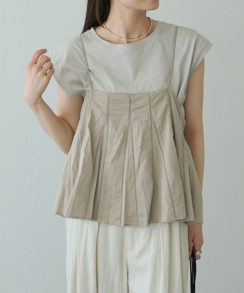 PUAL CE CIN（ピュアルセシン）の「インドボイルハシゴレースキャミブラウス（キャミソール・レディース・オフホワイト/ブラック/ベージュ・FREE）」の9枚目の写真