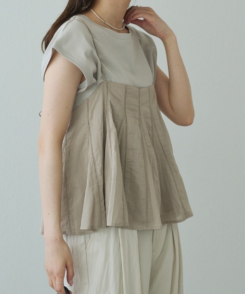 PUAL CE CIN（ピュアルセシン）の「インドボイルハシゴレースキャミブラウス（キャミソール・レディース・オフホワイト/ブラック/ベージュ・FREE）」の10枚目の写真