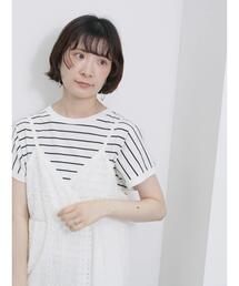 Samansa Mos2 blue | 【USAコットン】アソートフレンチスリーブT(Tシャツ/カットソー)