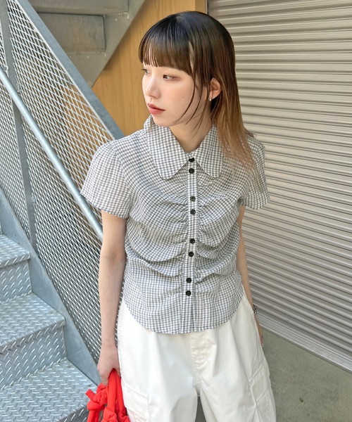 ABYS（アビス）の「クロップドチェックシャーリングシアーシャツ
