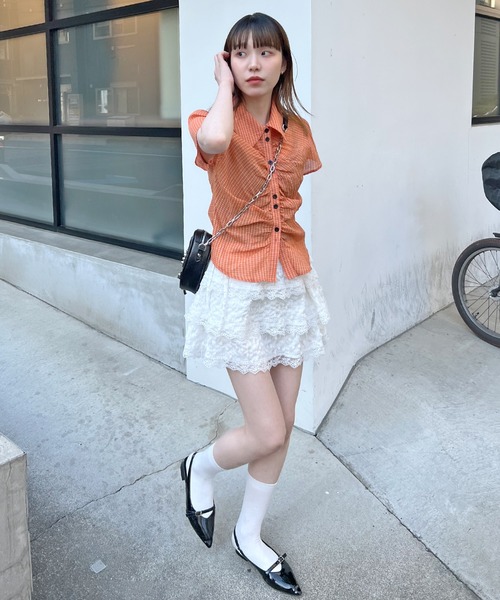 クロップドチェックシャーリングシアーシャツ