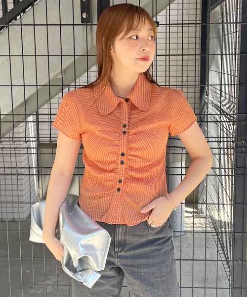 クロップドチェックシャーリングシアーシャツ