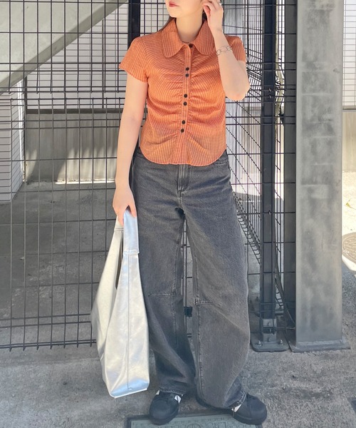 クロップドチェックシャーリングシアーシャツ