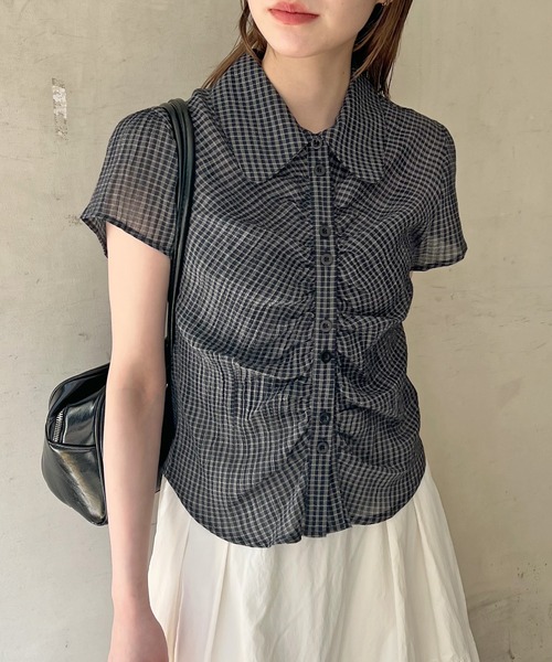 ABYS(アビス)の「クロップドチェックシャーリングシアーシャツ(シャツ/ブラウス・レディース・ホワイト/ネイビー/オレンジ・FREE)」の20枚目の写真