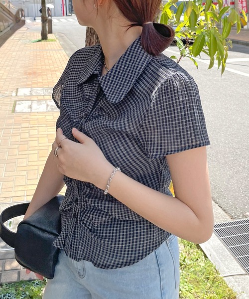 ABYS(アビス)の「クロップドチェックシャーリングシアーシャツ(シャツ/ブラウス・レディース・ホワイト/ネイビー/オレンジ・FREE)」の14枚目の写真