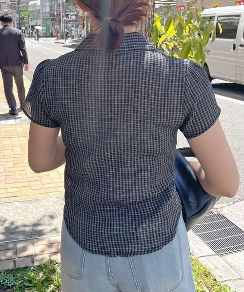 ABYS(アビス)の「クロップドチェックシャーリングシアーシャツ(シャツ/ブラウス・レディース・ホワイト/ネイビー/オレンジ・FREE)」の15枚目の写真