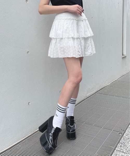 one way（ワンウェイ）の「コットンレースミニスカート（スカート・レディース・ホワイト/ブラック・FREE）」の5枚目の写真
