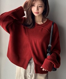 【mily bilet】ゆるっとシルエットが魅せる、大人の余裕。前後2WAYフロント切り替えニットプルオーバー(長袖)