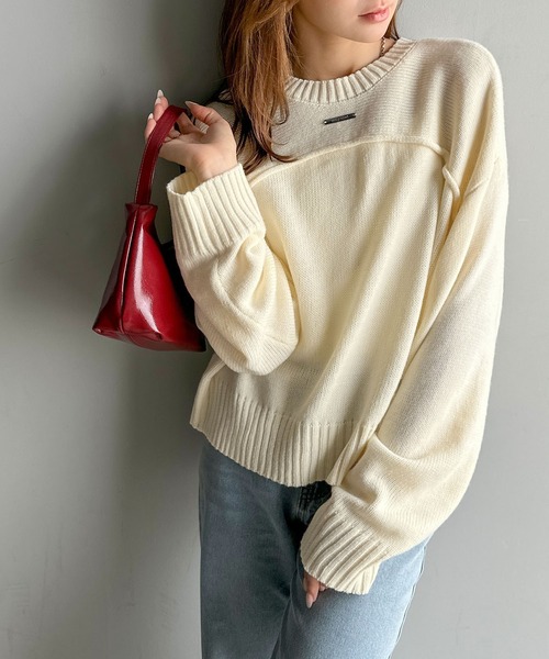 mily bilet(ミウィビレット)の「【mily bilet】ゆるっとシルエットが魅せる、大人の余裕。前後2WAYフロント切り替えニットプルオーバー(長袖)(ニット/セーター・レディース・グレー/レッド/アイボリー/ブラック・X-LARGE/SMALL/MEDIUM/LARGE)」の10枚目の写真