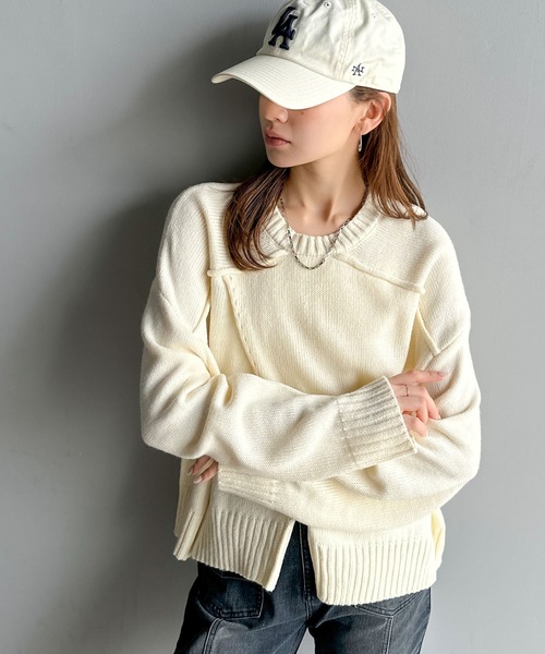 mily bilet(ミウィビレット)の「【mily bilet】ゆるっとシルエットが魅せる、大人の余裕。前後2WAYフロント切り替えニットプルオーバー(長袖)(ニット/セーター・レディース・グレー/レッド/アイボリー/ブラック・X-LARGE/SMALL/MEDIUM/LARGE)」の13枚目の写真