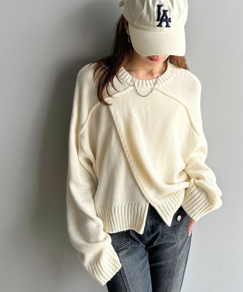mily bilet(ミウィビレット)の「【mily bilet】ゆるっとシルエットが魅せる、大人の余裕。前後2WAYフロント切り替えニットプルオーバー(長袖)(ニット/セーター・レディース・グレー/レッド/アイボリー/ブラック・X-LARGE/SMALL/MEDIUM/LARGE)」の12枚目の写真