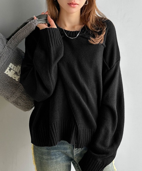 mily bilet(ミウィビレット)の「【mily bilet】ゆるっとシルエットが魅せる、大人の余裕。前後2WAYフロント切り替えニットプルオーバー(長袖)(ニット/セーター・レディース・グレー/レッド/アイボリー/ブラック・X-LARGE/SMALL/MEDIUM/LARGE)」の16枚目の写真