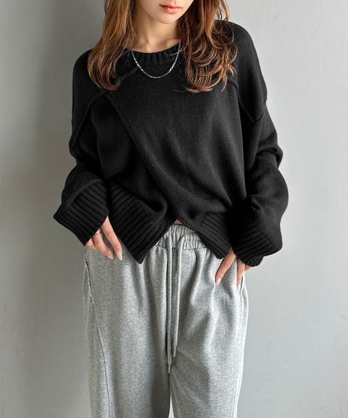mily bilet(ミウィビレット)の「【mily bilet】ゆるっとシルエットが魅せる、大人の余裕。前後2WAYフロント切り替えニットプルオーバー(長袖)(ニット/セーター・レディース・グレー/レッド/アイボリー/ブラック・X-LARGE/SMALL/MEDIUM/LARGE)」の18枚目の写真