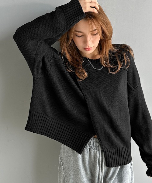mily bilet(ミウィビレット)の「【mily bilet】ゆるっとシルエットが魅せる、大人の余裕。前後2WAYフロント切り替えニットプルオーバー(長袖)(ニット/セーター・レディース・グレー/レッド/アイボリー/ブラック・X-LARGE/SMALL/MEDIUM/LARGE)」の19枚目の写真
