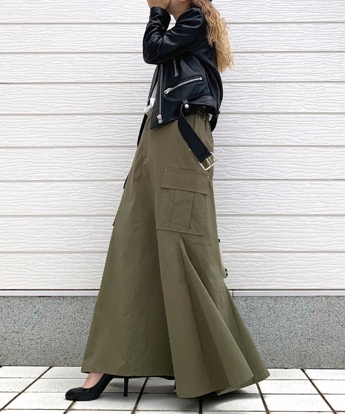 Q(キュー)の「ミリタリーマーメイドスカート(スカート・レディース・チャコールグレー/オリーブ/ピンクベージュ・MEDIUM)」の11枚目の写真