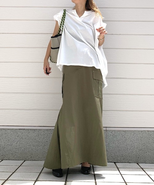 Q(キュー)の「ミリタリーマーメイドスカート(スカート・レディース・チャコールグレー/オリーブ/ピンクベージュ・MEDIUM)」の7枚目の写真