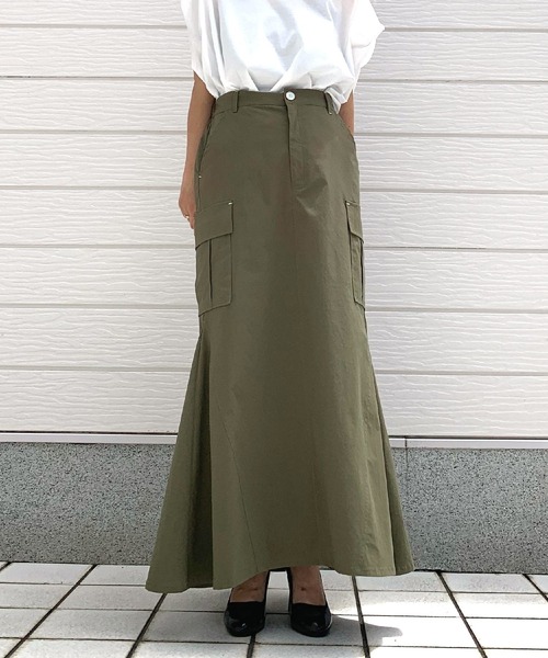 Q(キュー)の「ミリタリーマーメイドスカート(スカート・レディース・チャコールグレー/オリーブ/ピンクベージュ・MEDIUM)」の4枚目の写真