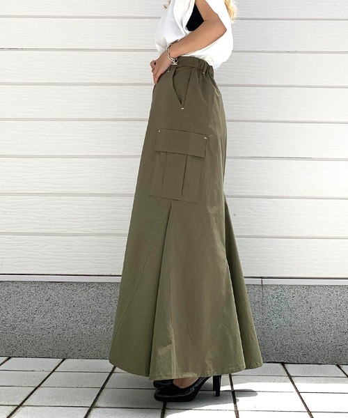 Q(キュー)の「ミリタリーマーメイドスカート(スカート・レディース・チャコールグレー/オリーブ/ピンクベージュ・MEDIUM)」の5枚目の写真