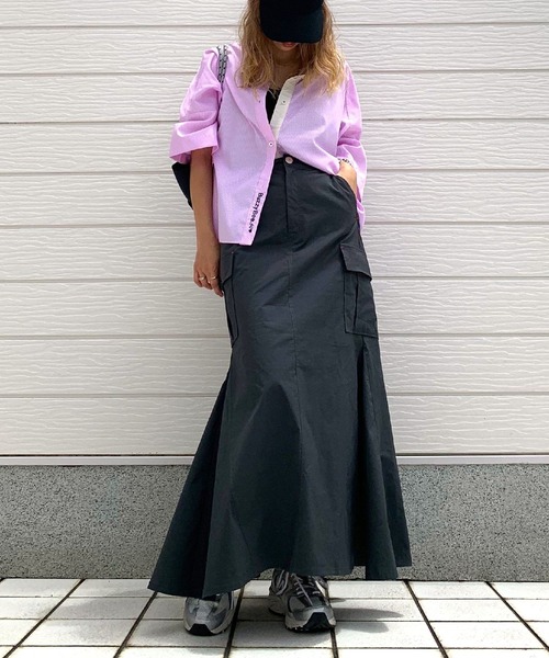 Q(キュー)の「ミリタリーマーメイドスカート(スカート・レディース・チャコールグレー/オリーブ/ピンクベージュ・MEDIUM)」の17枚目の写真