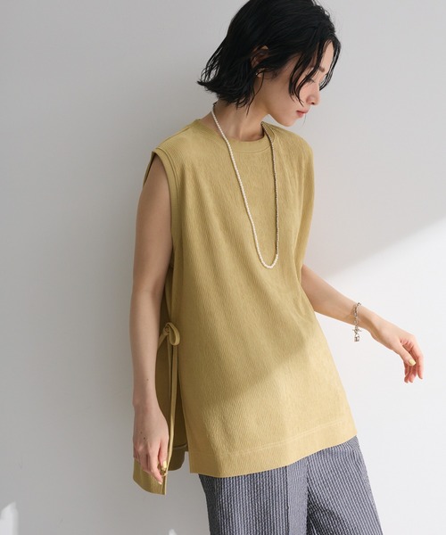 Green　Parks（グリーンパークス）の「サイドリボンノースリーブチュニック（チュニック・レディース・ライトイエロー/グレー/ブラック/オレンジ・FREE）」の4枚目の写真