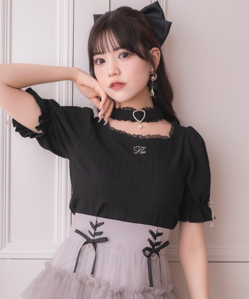 ROJITA（ロジータ）の「バックルチョーカーハートカットトップス（Tシャツ/カットソー・レディース・マルチ/ブラック/ホワイト・FREE）」の2枚目の写真