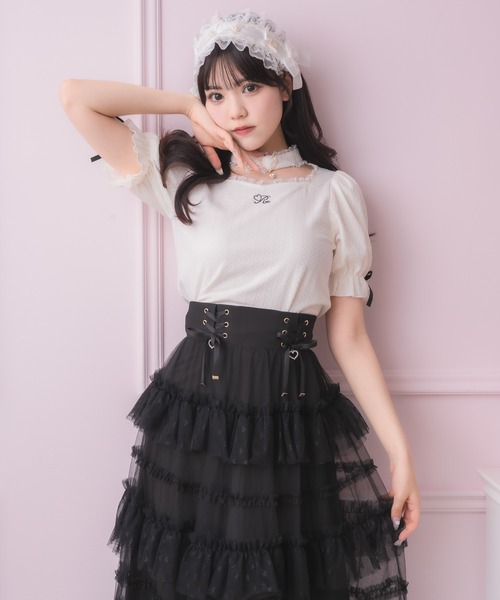 ROJITA（ロジータ）の「バックルチョーカーハートカットトップス（Tシャツ/カットソー・レディース・マルチ/ブラック/ホワイト・FREE）」の4枚目の写真