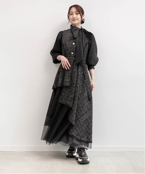 RANDA（ランダ）の「チュールレイヤードジャケットワンピース（ワンピース・レディース・グレー/ブラック/クリーム・2/1/0/00）」の5枚目の写真