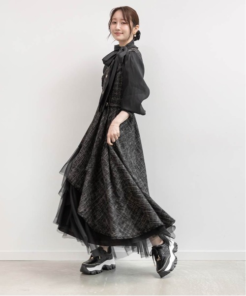 RANDA（ランダ）の「チュールレイヤードジャケットワンピース（ワンピース・レディース・グレー/ブラック/クリーム・2/1/0/00）」の6枚目の写真