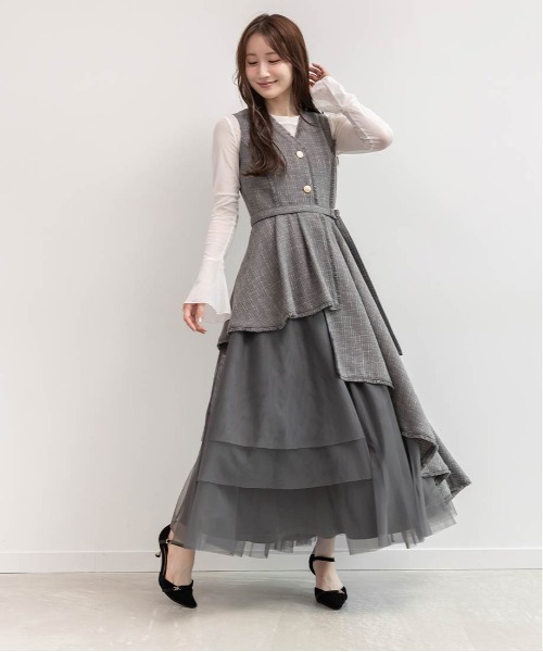 売り切り最終値下げ【RANDA】25ssチュールレイヤードジャケットワンピース チュールレイヤードジャケットワンピース（ワンピース）｜RANDA