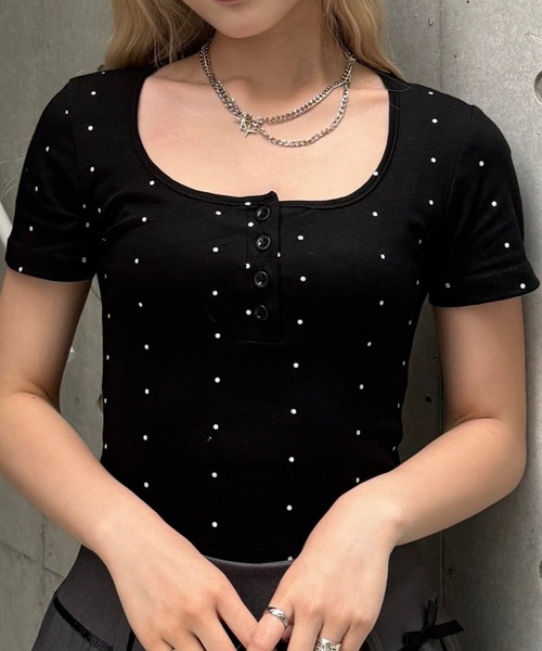 ドットボタンリブトップス（Tシャツ/カットソー）｜Lae（レイ