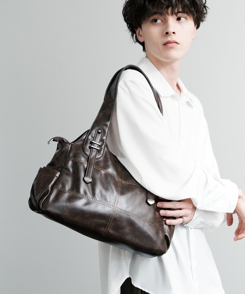 Rocky Monroe（ロッキーモンロー）の「2WAY PUレザーショルダーバック/トートバッグ（ショルダーバッグ・メンズ・ブラウン/ワインレッド/ブラック/キャメル・FREE）」の3枚目の写真