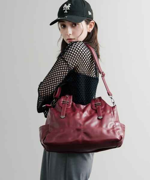 Rocky Monroe（ロッキーモンロー）の「2WAY PUレザーショルダーバック/トートバッグ（ショルダーバッグ・メンズ・ブラウン/ワインレッド/ブラック/キャメル・FREE）」の4枚目の写真