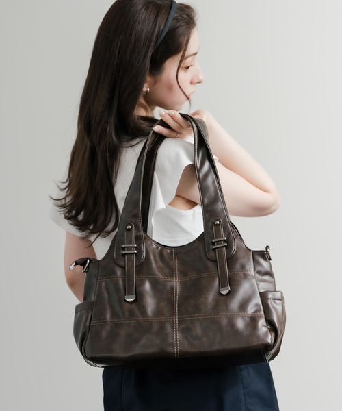 Rocky Monroe（ロッキーモンロー）の「2WAY PUレザーショルダーバック/トートバッグ（ショルダーバッグ・メンズ・ブラウン/ワインレッド/ブラック/キャメル・FREE）」の17枚目の写真