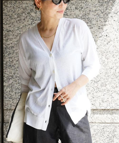 Fine Cotton Vネック　カーディガン ホワイト　白　美品 Fine Cotton Vネック カーディガン（ニット/セーター）｜Deuxieme