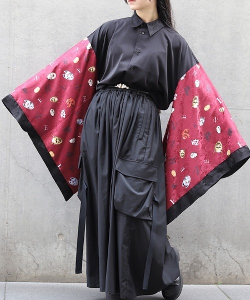 REZEN（リゼン）の「和面プリント和袖シャツ（シャツ/ブラウス・メンズ・ブラック/ライトグレー/ローズ・LARGE/MEDIUM）」の3枚目の写真