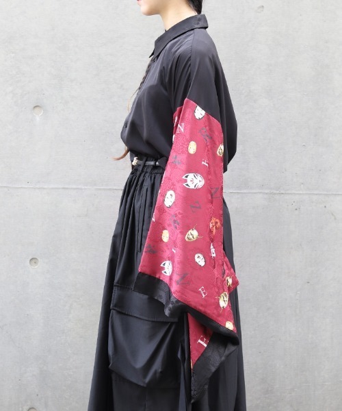 REZEN（リゼン）の「和面プリント和袖シャツ（シャツ/ブラウス・メンズ・ブラック/ライトグレー/ローズ・LARGE/MEDIUM）」の5枚目の写真