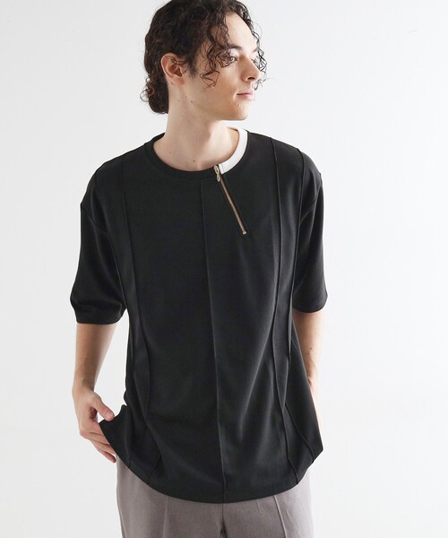tk.TAKEO KIKUCHI(ティーケータケオキクチ)の「ストライプタックTシャツ(Tシャツ/カットソー・メンズ・ブラック/ホワイト/ブルー系その他・02/03/04)」の1枚目の写真