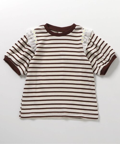 apres les cours（アプレレクール）の「【ジュニア対応】肩フリルフラワーモチーフTシャツ（Tシャツ/カットソー・キッズ・オレンジ/ブラウン/ピンク/グレー・80/90/100/110/120/130/140）」の22枚目の写真