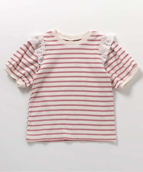 apres les cours(アプレレクール)の「【ジュニア対応】肩フリルフラワーモチーフTシャツ(Tシャツ/カットソー・キッズ・オレンジ/ブラウン/ピンク/グレー・80/90/100/110/120/130/140)」の18枚目の写真