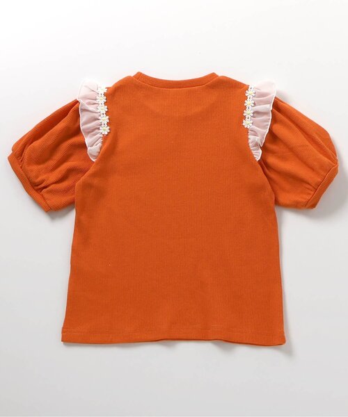 apres les cours（アプレレクール）の「【ジュニア対応】肩フリルフラワーモチーフTシャツ（Tシャツ/カットソー・キッズ・オレンジ/ブラウン/ピンク/グレー・80/90/100/110/120/130/140）」の5枚目の写真