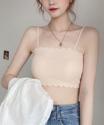 キャミソール カップ付 キャミタンクトップ シームレス 波模様ネックライン